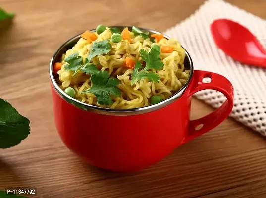 ZeniZeni Stainless Steel Noodles & Soup Bowl with Lid & Spoon , Noodles Bowl Stainless Steel 600ml Multicolor (Set of 1 , Multicolor)-thumb0
