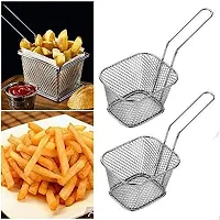 EVILLIVE Stainless Steel Fryer Basket Strainer , Potatoes Chips & Chicken Mini Square Fried Mesh Food Stainer Cooking Fryer Serving Kitchen Tools (Set of 1)-thumb2