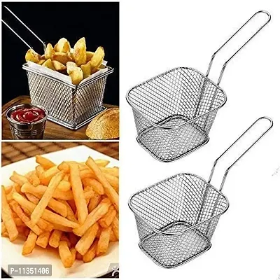 EVILLIVE Stainless Steel Fryer Basket Strainer , Potatoes Chips & Chicken Mini Square Fried Mesh Food Stainer Cooking Fryer Serving Kitchen Tools (Set of 1)-thumb3