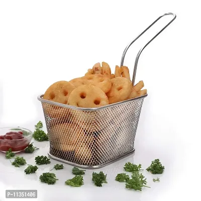 EVILLIVE Stainless Steel Fryer Basket Strainer , Potatoes Chips & Chicken Mini Square Fried Mesh Food Stainer Cooking Fryer Serving Kitchen Tools (Set of 1)