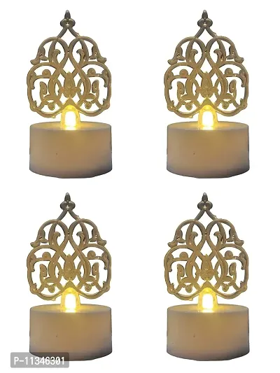 ZeniZeni Plastic Flameless and Smokeless Diya Candle Battery Operated/Powered Tea Light Birthday Gift, Anniversary Decoration, Pack of 4 (Flower)-thumb0