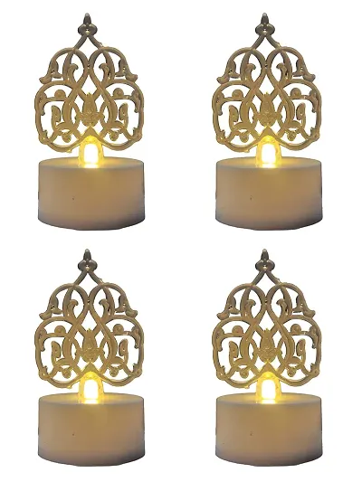 ZeniZeni Plastic Flameless and Smokeless Diya Candle Battery Operated/Powered Tea Light - Pack of 4