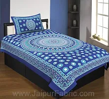 JaipurFabric CottonSingle Bedsheet Blue Color Rangoli Pattern Smooth Touch with 1 Pillow Cover, 60 x 90 inch-thumb1