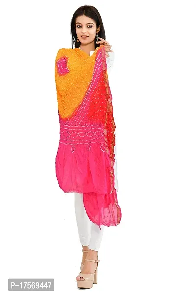 JaipurFabric Women's Floral Chiffon Dupatta (DPT026_Pink  Yellow_250*90 Cm)-thumb5