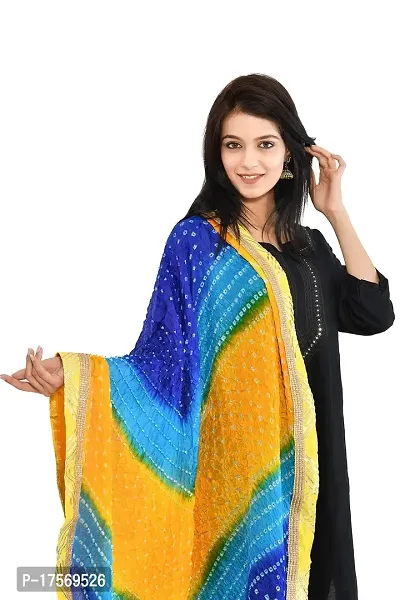 JaipurFabric Women's Magji Border Multi color Art silk jaipuri Rajasthani Bandhni Bandhej Multi-Colored Heavy Dupatta Chunni Traditional Royal-thumb5