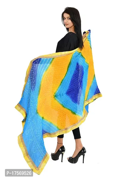 JaipurFabric Women's Magji Border Multi color Art silk jaipuri Rajasthani Bandhni Bandhej Multi-Colored Heavy Dupatta Chunni Traditional Royal-thumb3