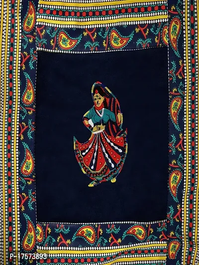 JaipurFabricreg; Applique Blue Rajasthani Dance Cushion Cover Set of 5 (16 x 16 Inch)-thumb4