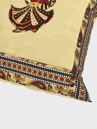 JaipurFabric? Applique Cream Rajasthani Dance Cushion Cover Set of 5 (16 x 16 Inch)-thumb2