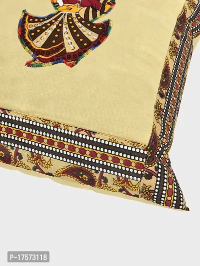 JaipurFabric? Applique Cream Rajasthani Dance Cushion Cover Set of 5 (16 x 16 Inch)-thumb3