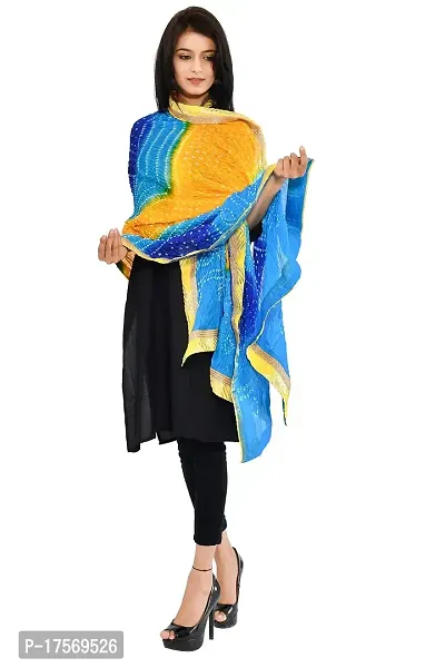 JaipurFabric Women's Magji Border Multi color Art silk jaipuri Rajasthani Bandhni Bandhej Multi-Colored Heavy Dupatta Chunni Traditional Royal-thumb4