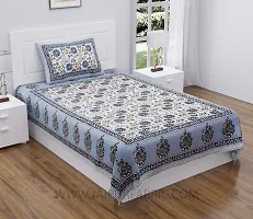 JaipurFabric? Aqua Grey Floral Carnival Single Bedsheet-thumb1