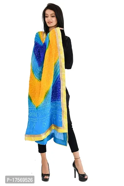 JaipurFabric Women's Magji Border Multi color Art silk jaipuri Rajasthani Bandhni Bandhej Multi-Colored Heavy Dupatta Chunni Traditional Royal-thumb0