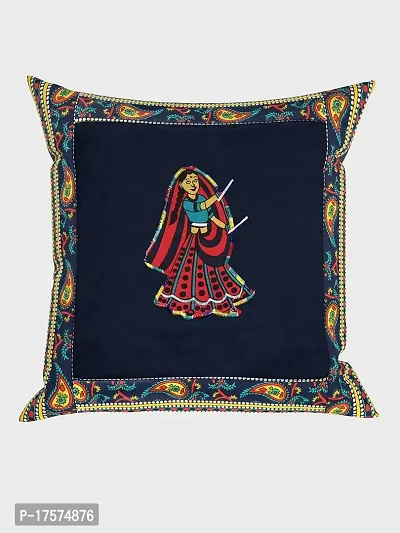 JaipurFabric? Applique Blue Dandiya Cushion Cover Set of 5 (16 x 16 Inch)-thumb2