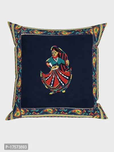 JaipurFabricreg; Applique Blue Rajasthani Dance Cushion Cover Set of 5 (16 x 16 Inch)-thumb2