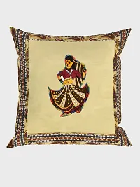 JaipurFabric? Applique Cream Rajasthani Dance Cushion Cover Set of 5 (16 x 16 Inch)-thumb1