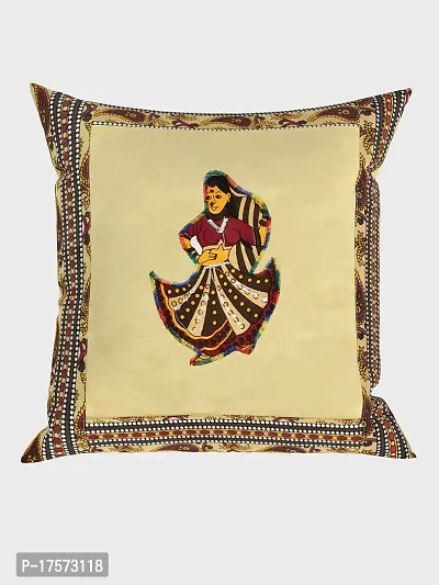 JaipurFabric? Applique Cream Rajasthani Dance Cushion Cover Set of 5 (16 x 16 Inch)-thumb2