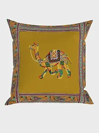 JaipurFabric? Applique Mehandi Green Camel Cushion Cover Set of 5 (16 x 16 Inch)-thumb1