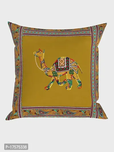 JaipurFabric? Applique Mehandi Green Camel Cushion Cover Set of 5 (16 x 16 Inch)-thumb2