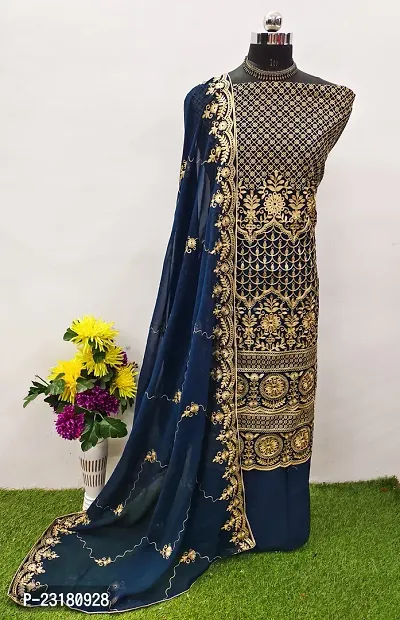 Elegant  Georgette Aari Work Dress Material with Dupatta For Women