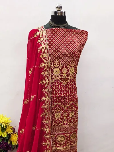 Stylish Georgette Aari Work Dress Material with Dupatta
