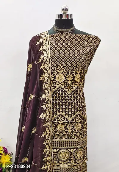 Elegant  Georgette Aari Work Dress Material with Dupatta For Women