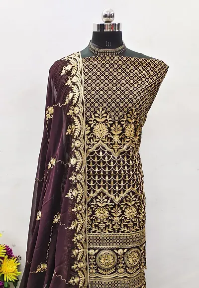 Elegant Georgette Aari Work Dress Material with Dupatta For Women