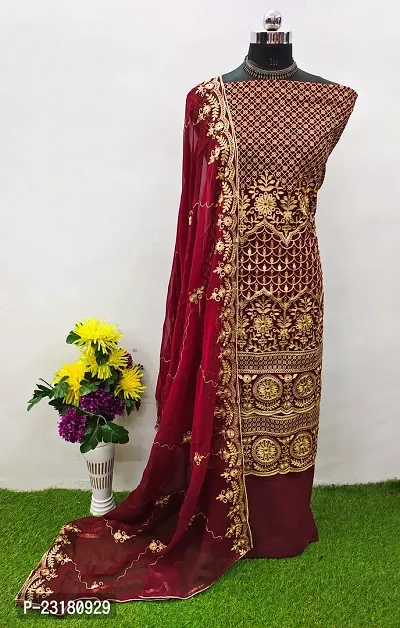 Elegant  Georgette Aari Work Dress Material with Dupatta For Women