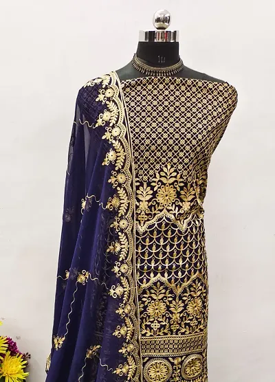 Elegant Georgette Aari Work Dress Material with Dupatta For Women