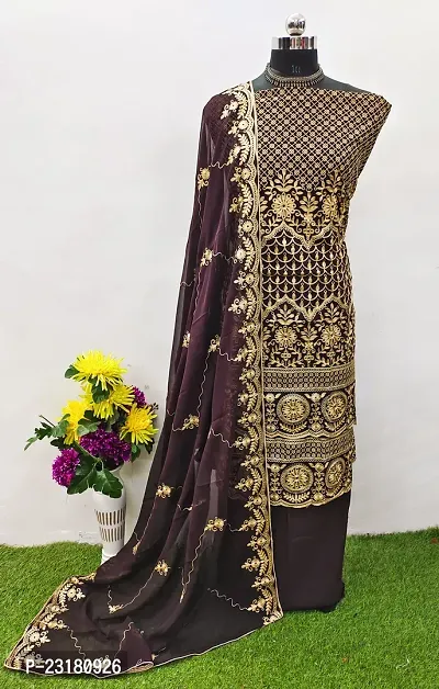 Elegant  Georgette Aari Work Dress Material with Dupatta For Women