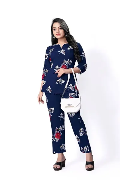 Printed Polyester Midi Length Co-Ord Set For Women