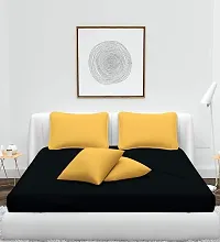 Dutchcoop ?? Beautiful 240 TC 100% Polycotton Elegant Design Black One Double Bed Sheet with 2 Yellow Pillow Covers (Bedsheet Size 90x90 Inch)(Pillow Cover Size 18x28 Inch) (Black)-thumb1