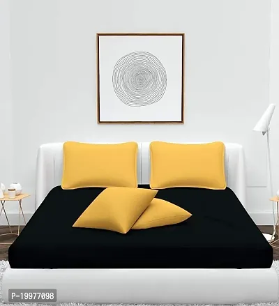 Dutchcoop ?? Beautiful 240 TC 100% Polycotton Elegant Design Black One Double Bed Sheet with 2 Yellow Pillow Covers (Bedsheet Size 90x90 Inch)(Pillow Cover Size 18x28 Inch) (Black)-thumb2