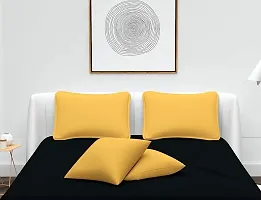 Dutchcoop ?? Beautiful 240 TC 100% Polycotton Elegant Design Black One Double Bed Sheet with 2 Yellow Pillow Covers (Bedsheet Size 90x90 Inch)(Pillow Cover Size 18x28 Inch) (Black)-thumb2