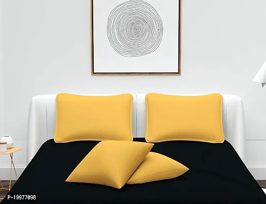 Dutchcoop ?? Beautiful 240 TC 100% Polycotton Elegant Design Black One Double Bed Sheet with 2 Yellow Pillow Covers (Bedsheet Size 90x90 Inch)(Pillow Cover Size 18x28 Inch) (Black)-thumb3