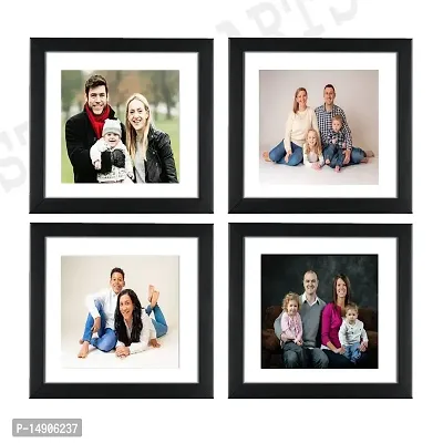 Stuthi Arts Wood Set of 4 Individual Wall Photo Frame With Glass (8 X 8 picture size matted to 6 x 6) - Black (Black)-thumb0