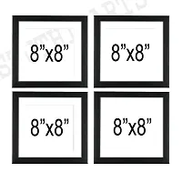 Stuthi Arts Wood Set of 4 Individual Wall Photo Frame With Glass (8 X 8 picture size matted to 6 x 6) - Black (Black)-thumb1