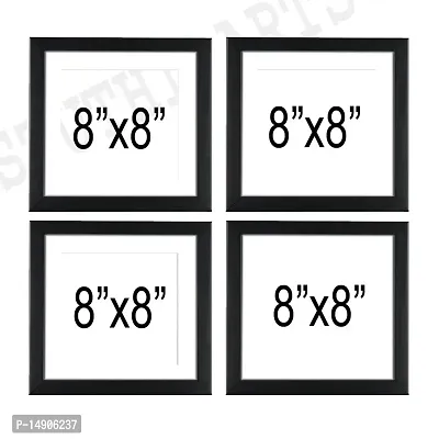 Stuthi Arts Wood Set of 4 Individual Wall Photo Frame With Glass (8 X 8 picture size matted to 6 x 6) - Black (Black)-thumb2