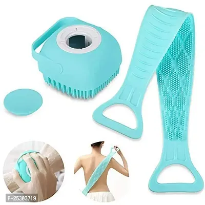LANELLIE Soft Cleaning Body Bath Brush With Shampoo Dispenser and Back Scrubber Bath Brush For Kids Men And Women (Multi Color) 2 Pcs combo silicone