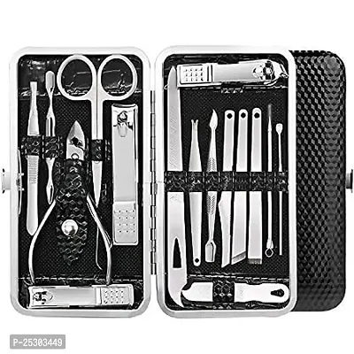 LANELLIE Manicure Set 15 In 1 Professional Stainless Steel Nail Clipper Pedicure Kit Nail Scissors for Men or Women Grooming Kit with Black Leather Travel Case (black)