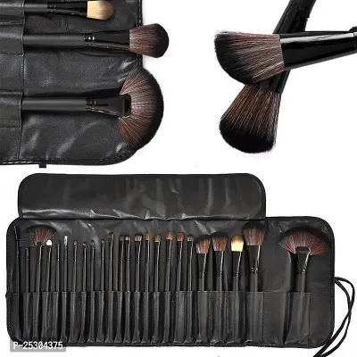 LANELLIE Fiber Bristle Makeup Brush Set with Black Leather Case- BLACK, 24 Pieces