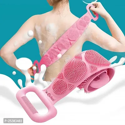 LANELLIE Silicone Body Back Scrubber Double Side Bathing Brush for Skin Deep Cleaning Massage, Dead Skin Removal Exfoliating Belt for Shower, Easy to Clean (BODY BACK BELT SCRUBBER)