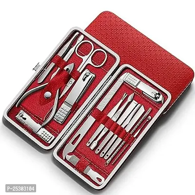 LANELLIE Manicure Set 15 In 1 Professional Stainless Steel Nail Clipper Pedicure Kit Nail Scissors for Men or Women Grooming Kit with Black Leather Travel Case (red)