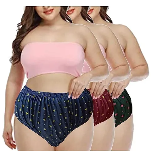 Lavennder Women's Multicolor Cotton Plus Size Innerwear Panties Brif Printed Undergarment delivery Lingerie for Ladies Colours and Prints May Vary Elastic Combo Pack of 3