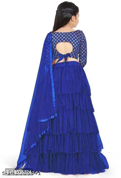 Alluring Blue Satin Embroidered Lehenga Cholis with Dupatta For Girls-thumb3