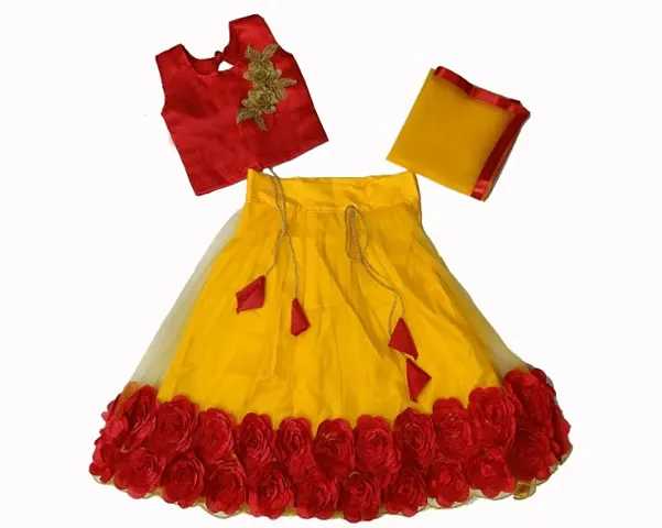 Lotus Girls Lehenga Choli Ethnic Wear Embroidered Lehenga, Choli and Dupatta Set