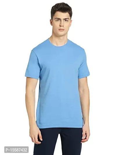 Reliable Blue Cotton Solid Round Neck Tees For Men