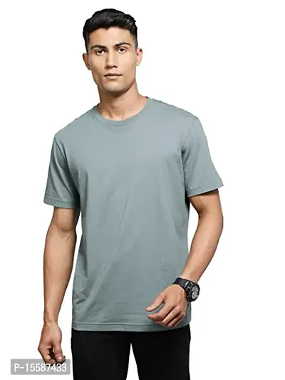 Reliable Blue Cotton Solid Round Neck Tees For Men-thumb0