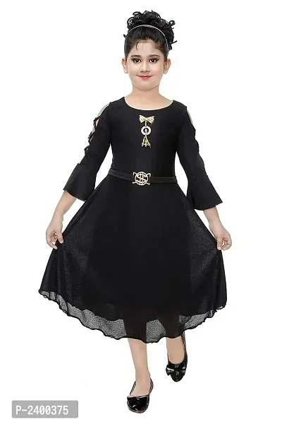 Stylish Black Silk Blend Embellished Frocks For Girl-thumb0