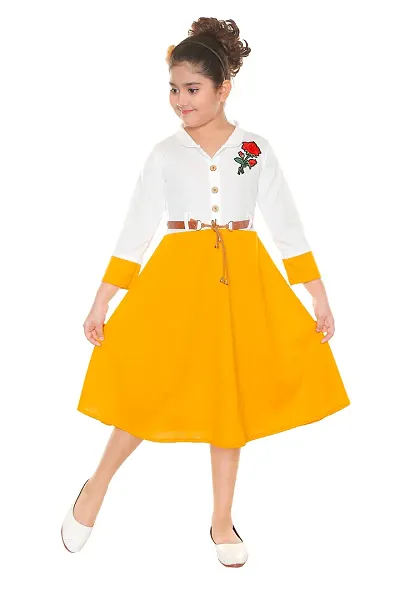 Multicolored Cotton Blend Solid Frock for Girls