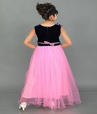 Stylish Fancy Net A-Line Dress Self Pattern Pink Fullmaxi Frock For Girls-thumb1